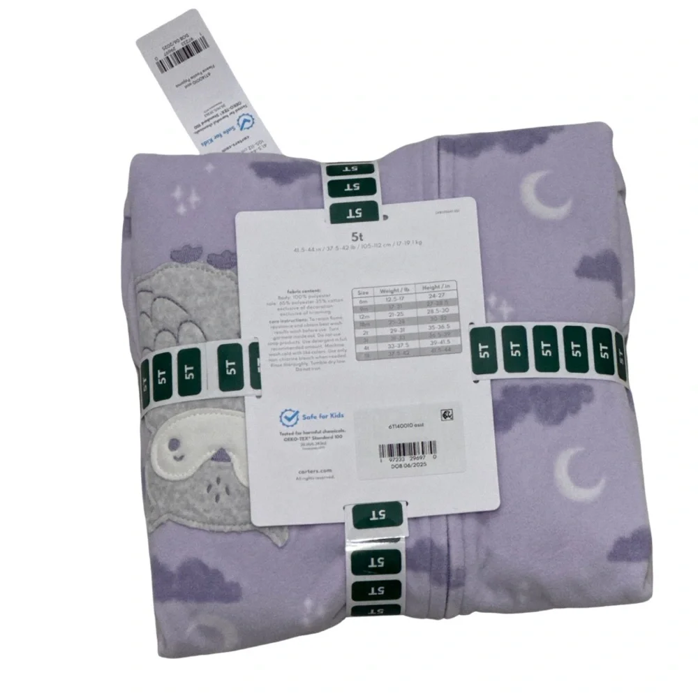 Carter’s Fleece Footie Pajama 5T Purple Moon Cloud Sleeper NWT